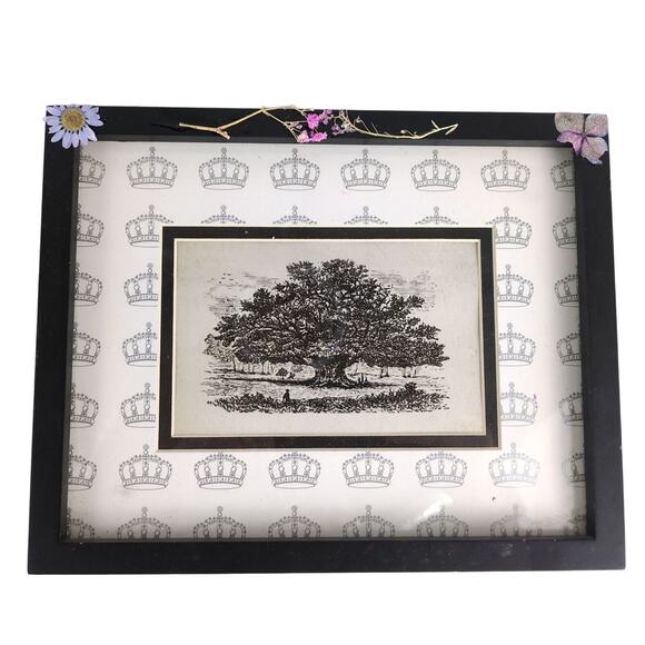10x8" Black Framed Tree Etching Print, Crown Matte, Dried Flowers Academia Decor - Picture 1 of 5